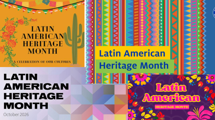 Des affiches très colorés avec les mots Mois du Patrimoine Latino-Américain.