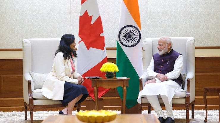 加拿大外交部长阿南德（Anita Anand）和印度总理莫迪（Narendra Modi）会面。