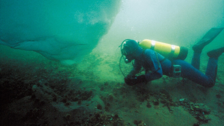 Un buzo participa en una excavación submarina.