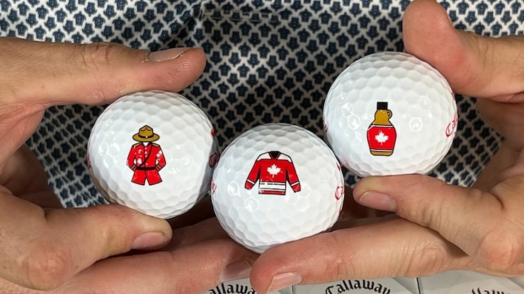 To entice Canadians to return to his golf course, Dame is now offering them freebies, including a gift set of three golf balls adorned with Canadian symbols, like a Mountie and a hockey jersey. 