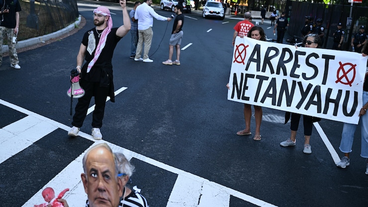 Una manifestación en Washington pide el arresto de Benjamín Netanyahu.