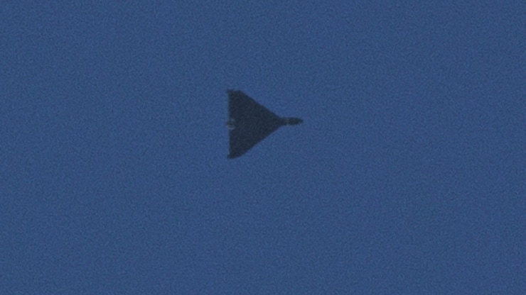 A Shahed drone flies during a Russian strike on Kyiv, Ukraine on Sunday. The war has largely become a bat in the air with a range of increasingly sophisticated drones deployed by both sides. 