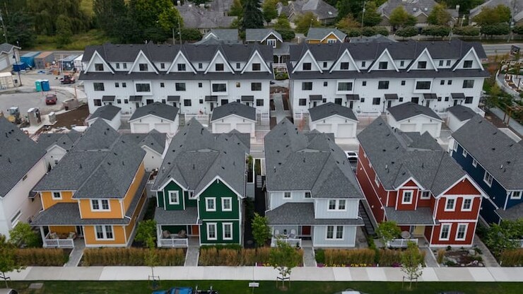 New single-family houses and townhouses being constructed in Delta, B.C., are seen on Aug. 12, 2024. 