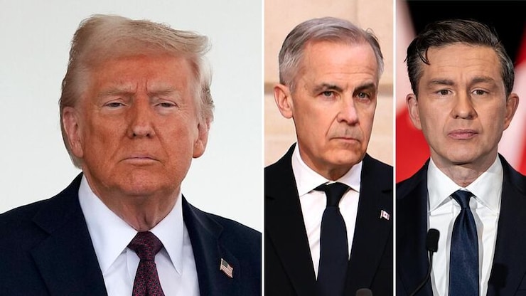 The Liberals, led by Mark Carney, centre, were well behind Pierre Poilievre's Conservatives in the polls until U.S. President Donald Trump started threatening to annex Canada. And Trump knows it. (The Canadian Press)