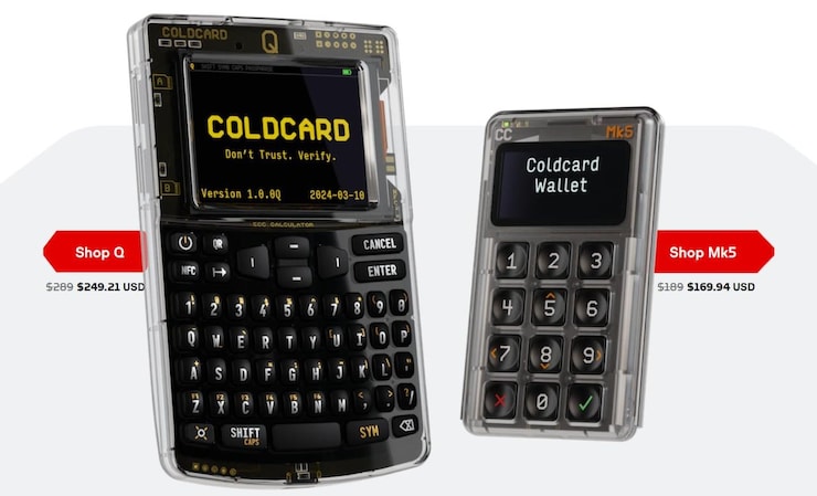 Two different types of bitcoin-only hardware wallets.