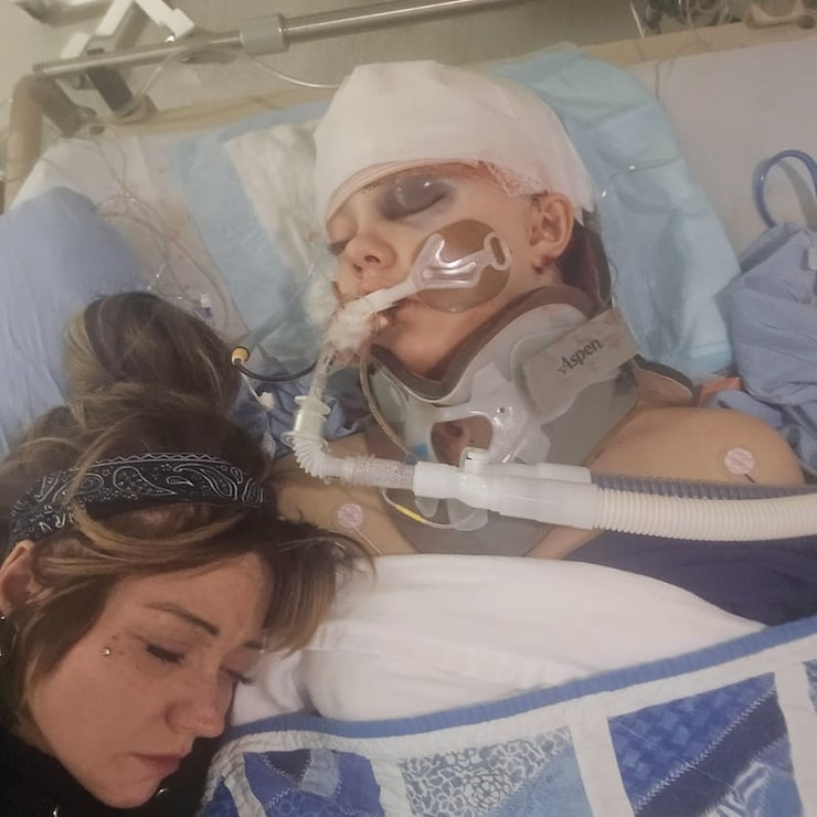 Cia Edmonds posted this image on social media of her resting her head on her daughter, Maya Gebala, 12. 