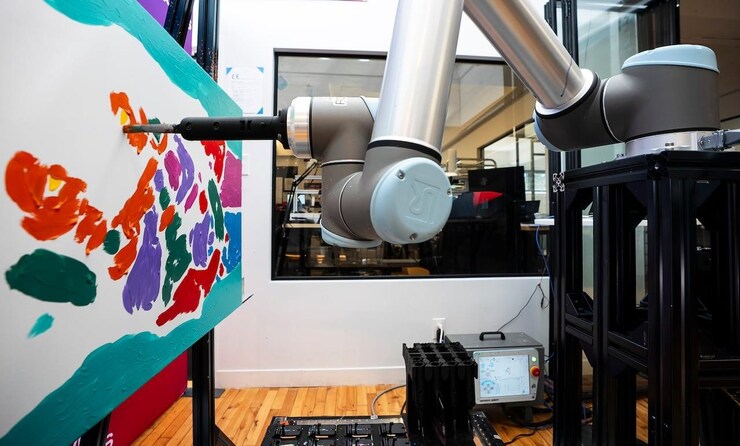 A robot painting.