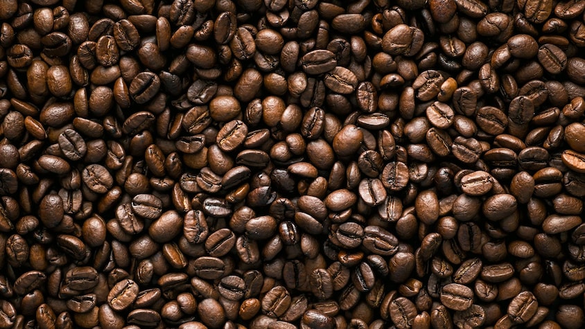 Zoom sur plusieurs graines de café.