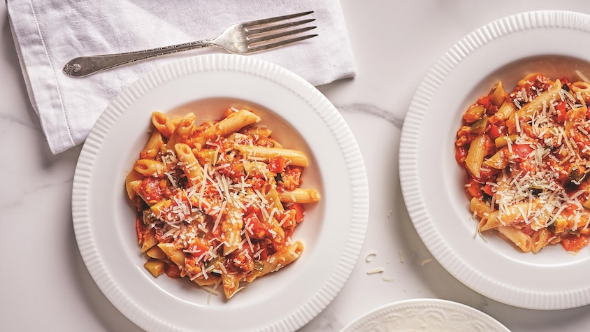 Pennes, sauce végétarienne aux lentilles rouges | Mordu