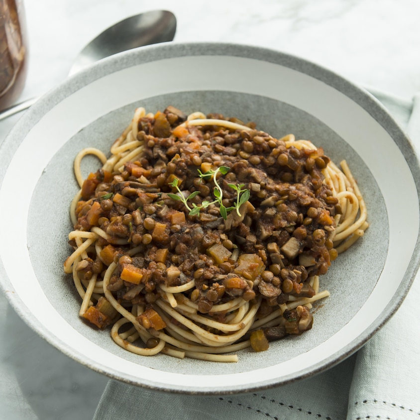 Sauce A Spaghetti Aux Lentilles Et Aux Champignons Mordu