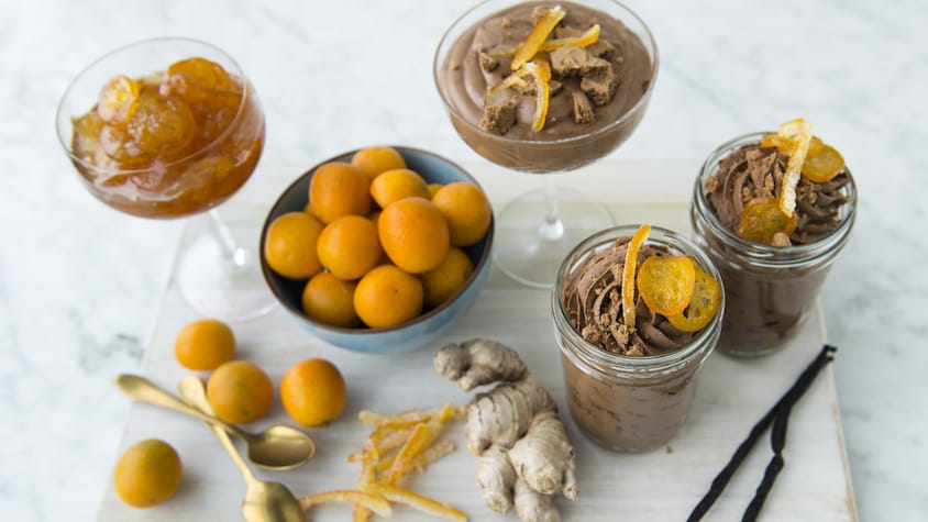 Mousse au chocolat et au gingembre avec kumquats confits à la vanille ...