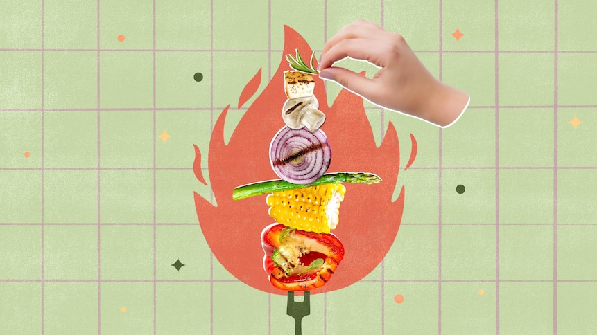 Une illustration d'une grillade de légumes. 