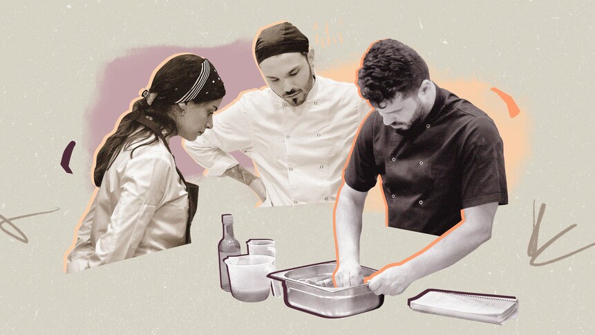 Illustration de trois jeunes personnes qui travaillent dans une cuisine.