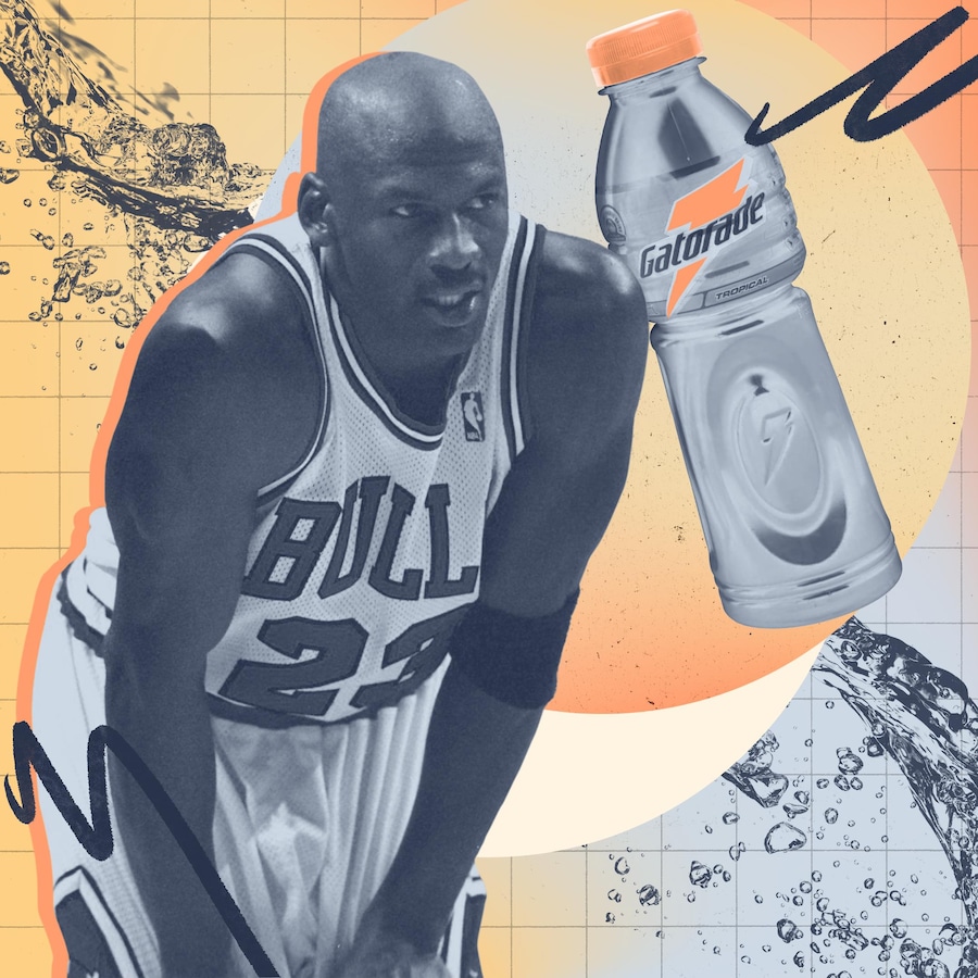 Illustration d'un homme en tenue de sport avec une bouteille de Gatorade 