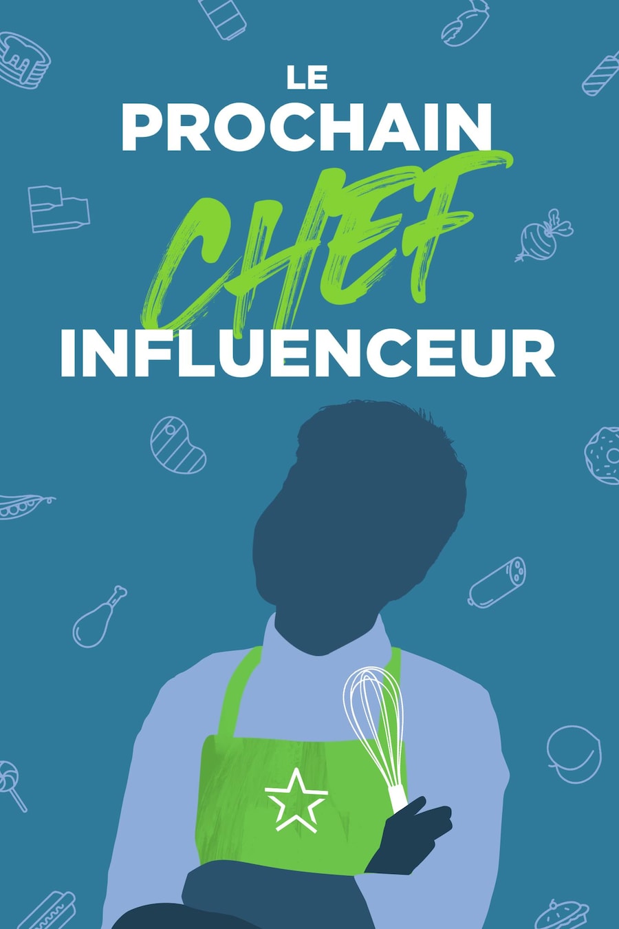 La silhouette d'un enfant avec un tablier de chef et un fouet à pâtisserie à côté du logo de la websérie. 