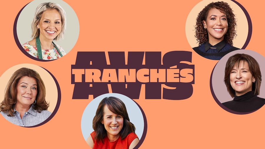 Les visages de cinq animatrices d'émissions de télévision avec le nom de la websérie Avis tranchés.