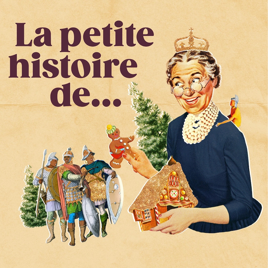 Une illustration de femme tient dans ses mains une maison en pain d'épices.