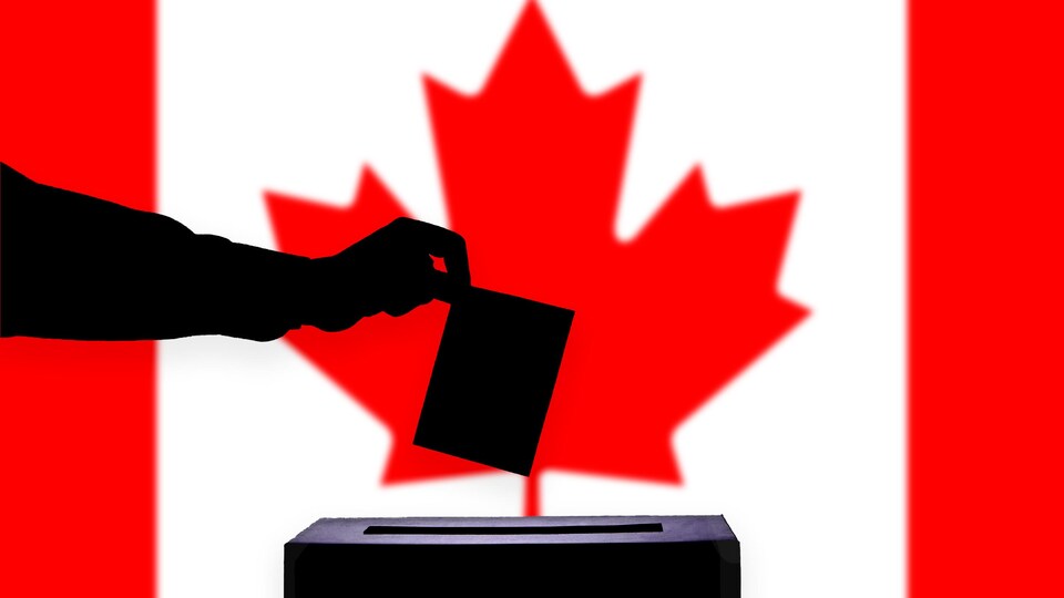 Un bulletin de vote avec un drapeau du Canada en arrière plan.