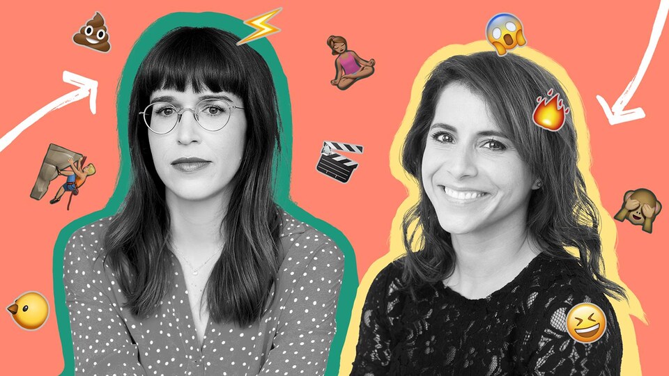 Catherine Éthier et Anaïs Favron entourées des émojis.