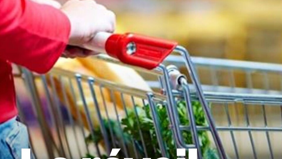 Une personne pousse son panier d'épicerie.