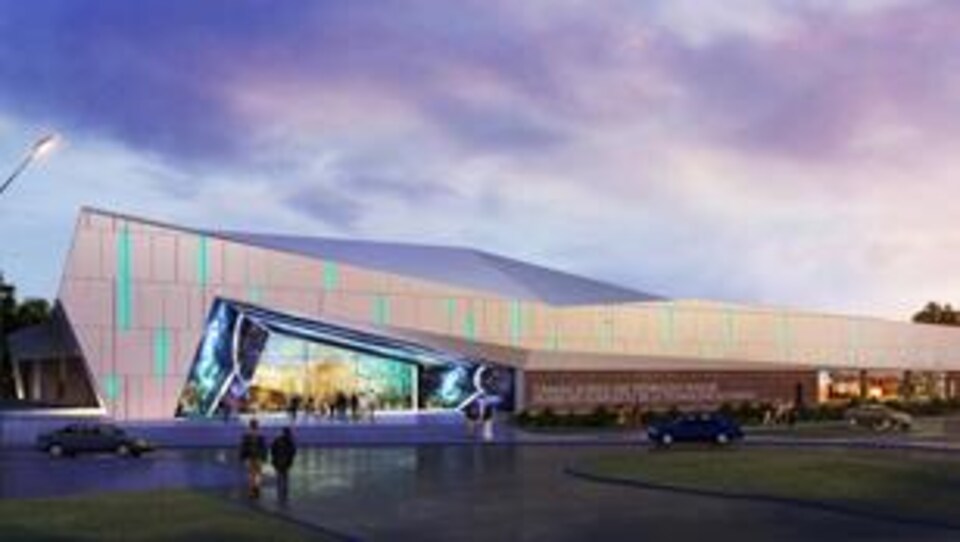 La façade du Musée des sciences et de la technologie du Canada au coucher du soleil.
