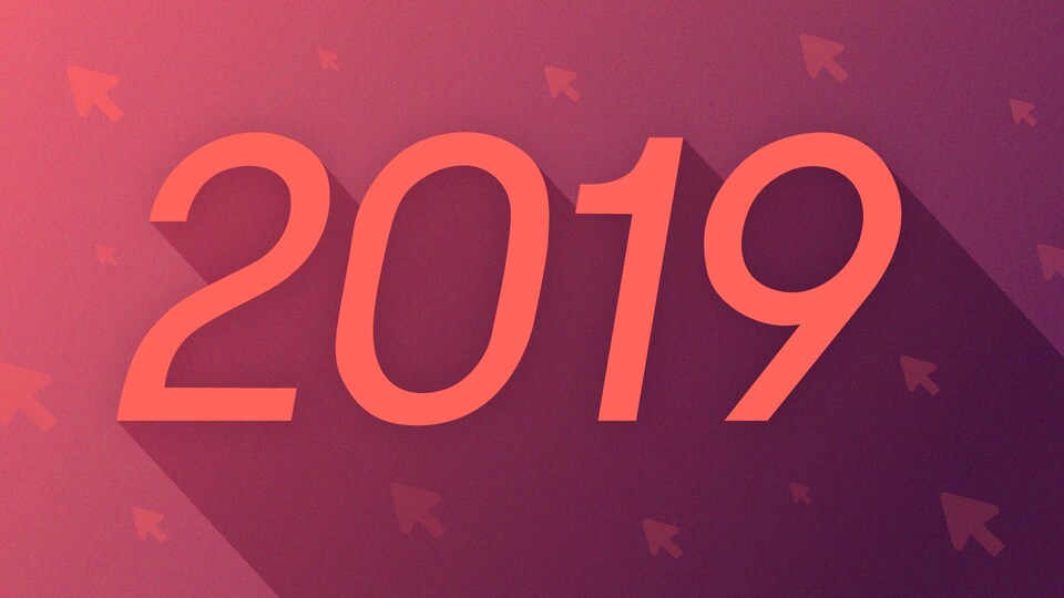 Le chiffre 2019 écrit en gros, avec des curseurs de souris flottant autour.