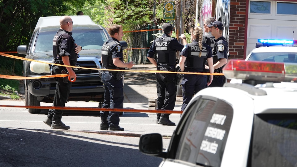 Police at the scene of the tragedy.