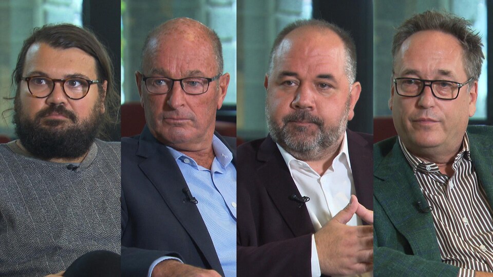 Les visages des quatre candidats durant une entrevue.