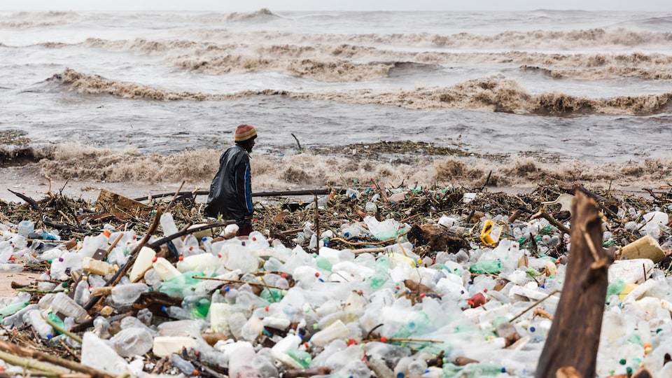     In South Africa, a pile of debris on the edge of a lagoon near Durban.