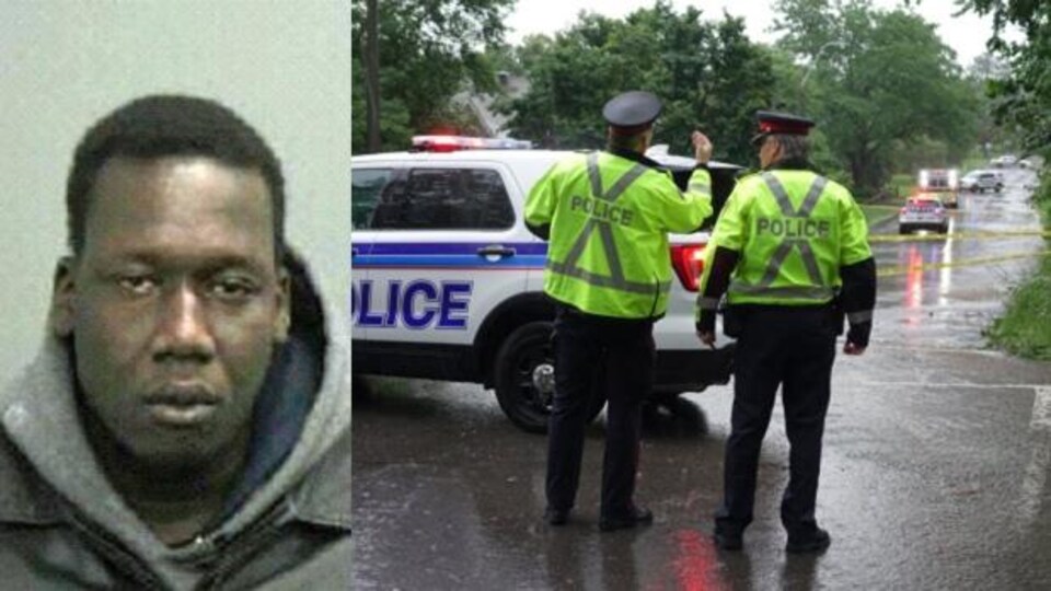 Le suspect Alam Gabriel Buoc et des agents du service de police d'Ottawa.