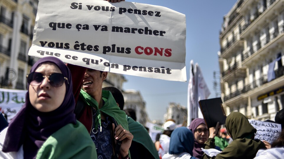 « Si vous pensez que ça va marcher, vous êtes plus cons que ce qu'on pensait », lit-on sur la pancarte que brandit un manifestant.
