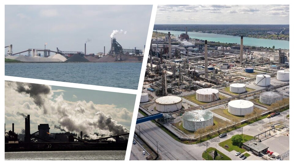 Trois sites industriels superposés dans une image.
