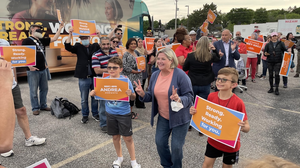 Andrea Horwath was warmly received by her supporters in Essex.