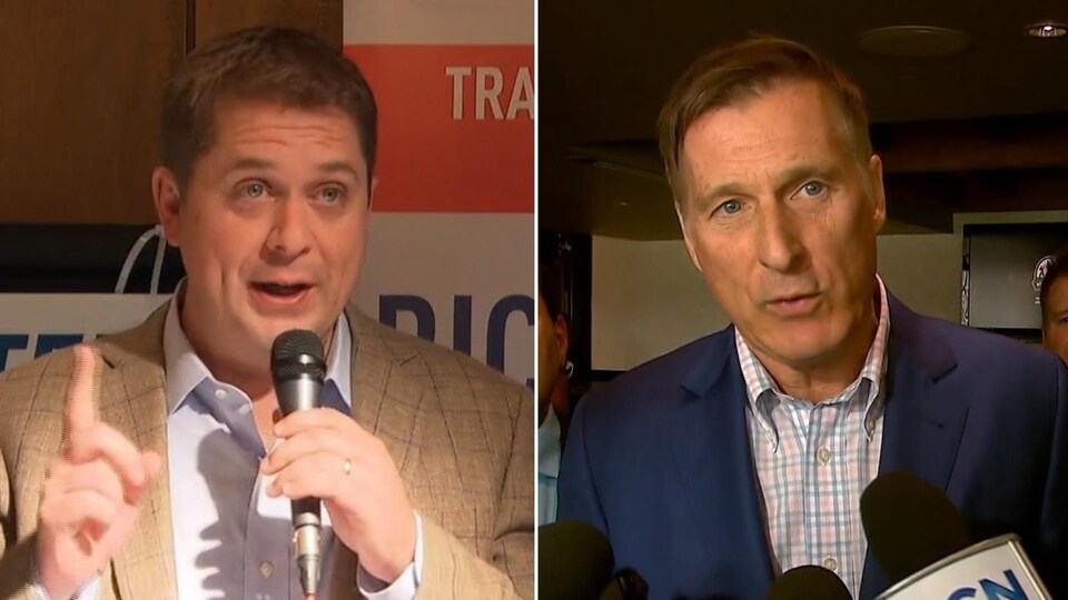 Andrew Scheer et Maxime Bernier s'adressent aux médias.