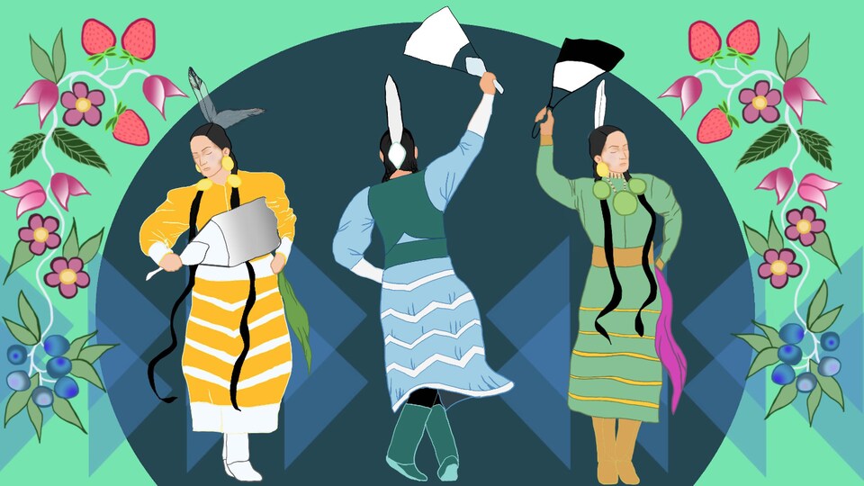 Une illustration montrant des femmes autochtones qui dansent.