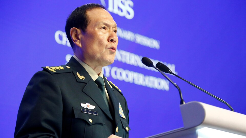 Le ministre chinois de la Défense, Wei Fenghe, lors de son allocution à Singapour