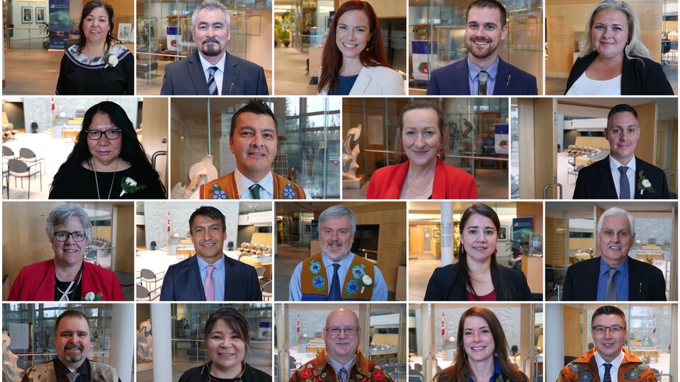 Photo montage du visage des 19 députés de l'Assemblée législative. 