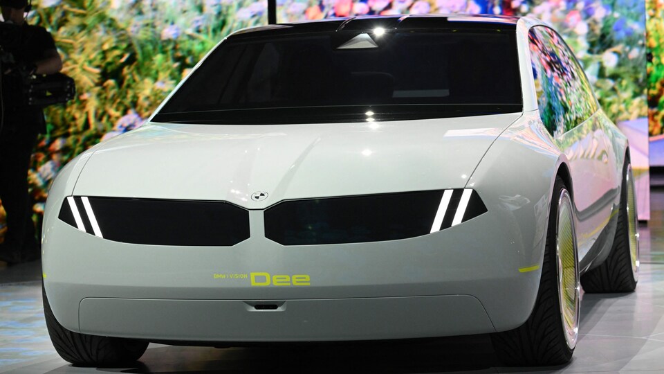 A white car with a futuristic style.
