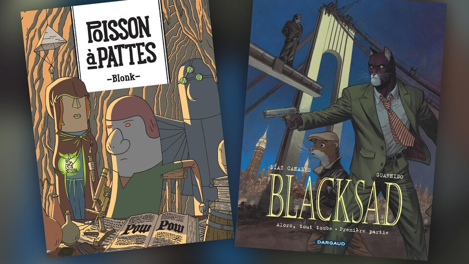 La couverture des bédés «Poisson à pattes» et de «Black Sad». 