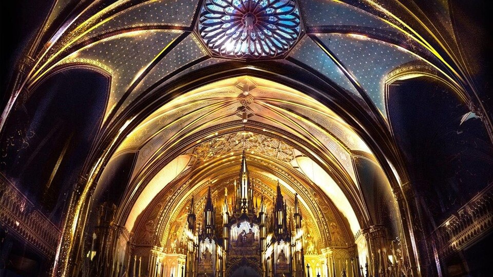 Illumination de la basilique Notre-Dame par Moment Factory
