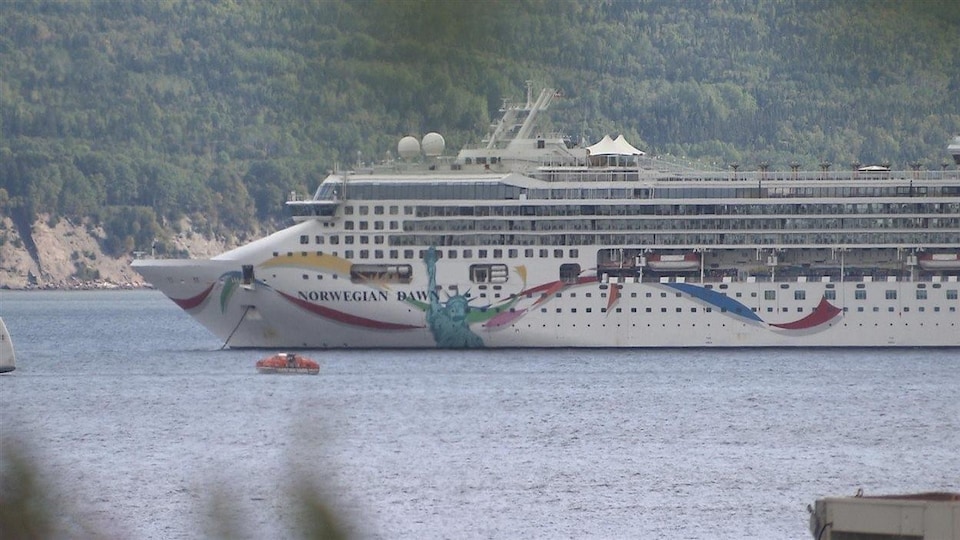 Le bateau de croisière Norwegian Dawn dans la baie de Gaspé