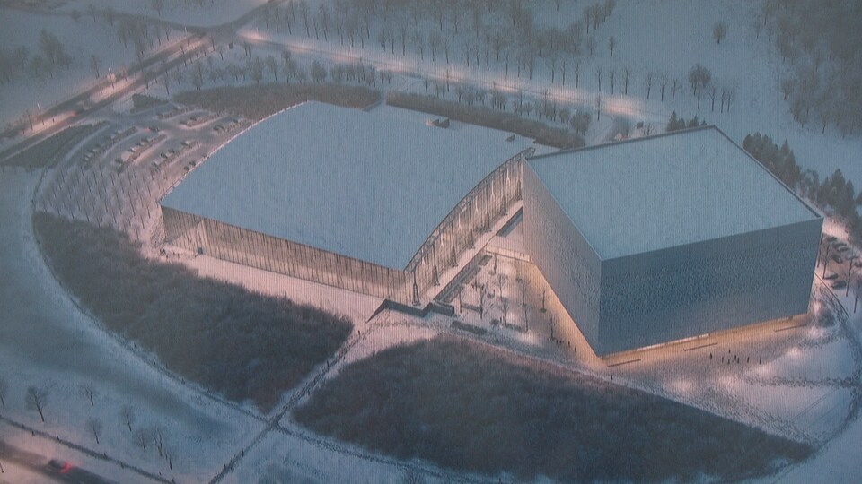 Maquette aérienne de l'emplacement des deux centres de préservation de Bibliothèque et Archives Canada.