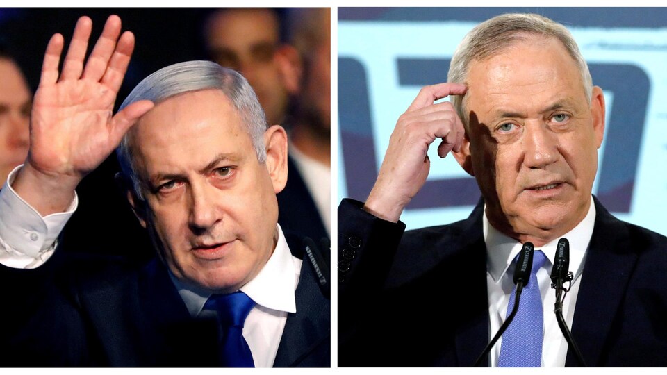 Le premier ministre israélien Benyamin Nétanyahou et le chef du parti « Bleu-Blanc » Benny Gantz