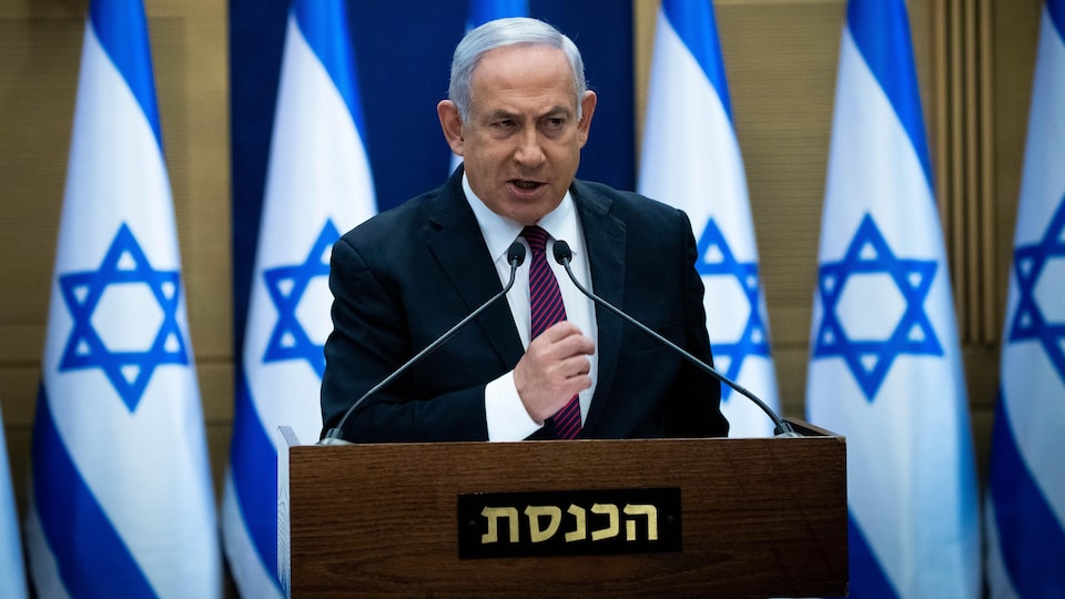 Israeli Prime Minister Benjamin Netanyahu delivers a statement to his Likud party MKs (members of Knesset), at the Likud centre in the Knesset in Jerusalem on December 2, 2020. - Israel's precarious coalition government took a first step towards collapse on December 2, as lawmakers gave preliminary approval to a bill dissolving parliament, raising the risk of a fourth election inside two years. (Photo by Yonathan SINDEL / POOL / AFP) (Photo by YONATHAN SINDEL/POOL/AFP via Getty Images)
