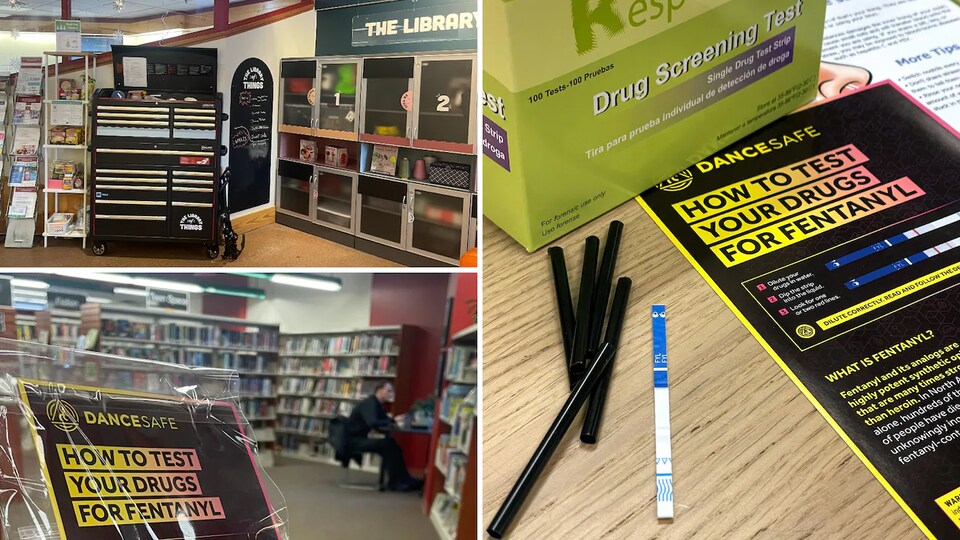 L'intérieur de la bibliothèque et des trousses.