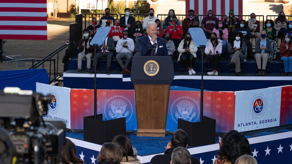 Le président américain, lors de son discours en faveur de la protection du droit de vote, à Atlanta en Georgie.