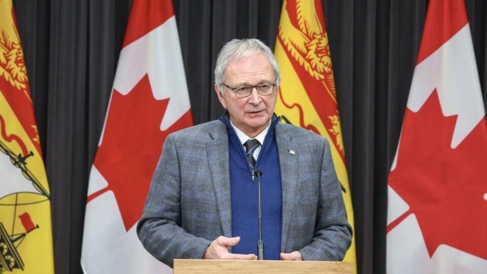 Le premier ministre du Nouveau-Brunswick, Blaine Higgs, s'est adressé aux journalistes jeudi.
