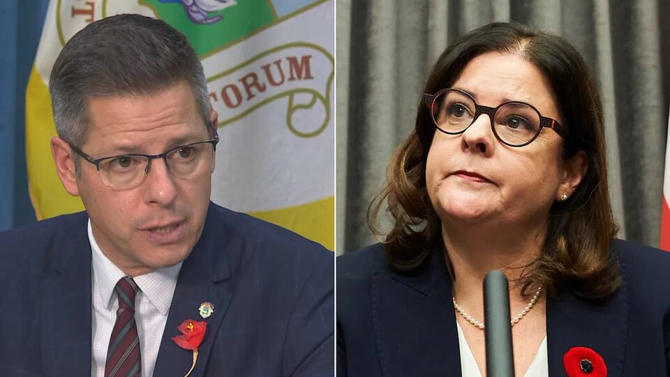 Brian Bowman, le maire de Winnipeg, à gauche, et Heather Stefanson, la première ministre du Manitoba, à droite.