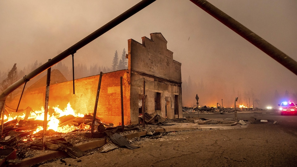 The structure of the burned historic building in Greenville, California.