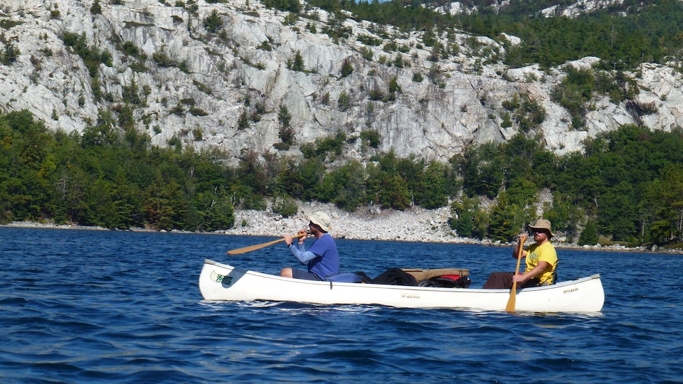 Two men in a canoe